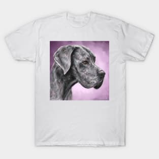 Painting of Majestic Great Dane on a Purple Background T-Shirt